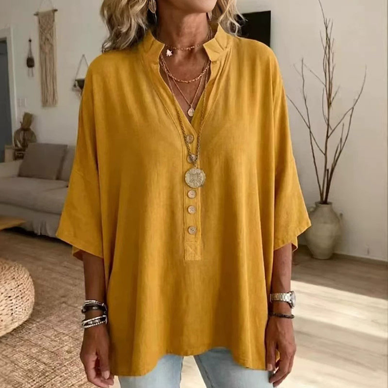 👚✨Women's Half Sleeve Button-Up V-Neck Shirts – Effortless Everyday Chic💫