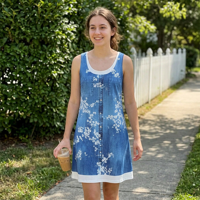 👗☀️Damen-Kleid mit Jeans-Print im Lagenlook – einfach anziehen und sofort top gestylt aussehen✨
