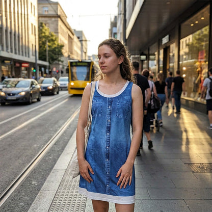 👗☀️Damen-Kleid mit Jeans-Print im Lagenlook – einfach anziehen und sofort top gestylt aussehen✨