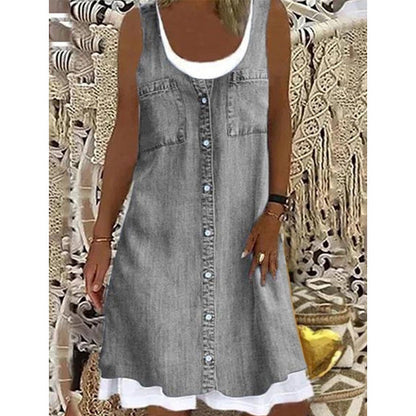 👗☀️Damen-Kleid mit Jeans-Print im Lagenlook – einfach anziehen und sofort top gestylt aussehen✨