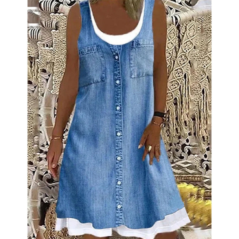 👗☀️Damen-Kleid mit Jeans-Print im Lagenlook – einfach anziehen und sofort top gestylt aussehen✨
