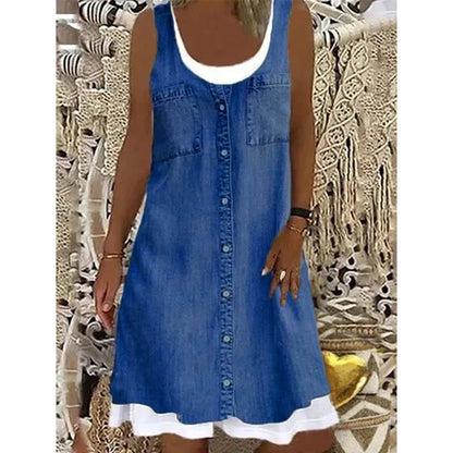 👗☀️Damen-Kleid mit Jeans-Print im Lagenlook – einfach anziehen und sofort top gestylt aussehen✨