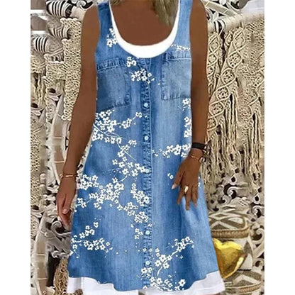 👗☀️Damen-Kleid mit Jeans-Print im Lagenlook – einfach anziehen und sofort top gestylt aussehen✨