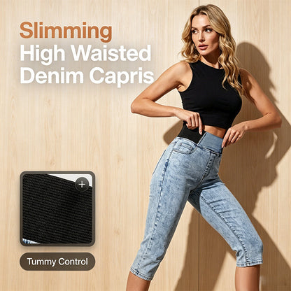 🏆LAST DAY SALE 56% OFF🔥Women’s High Waisted Denim Capri– Slimming Stretch Cropped Jeans✨