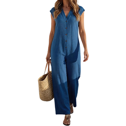👗☀️Damen Sommer Ärmelloser Jumpsuit mit Knopfleiste – Mühelose Sommer-Eleganz ✨