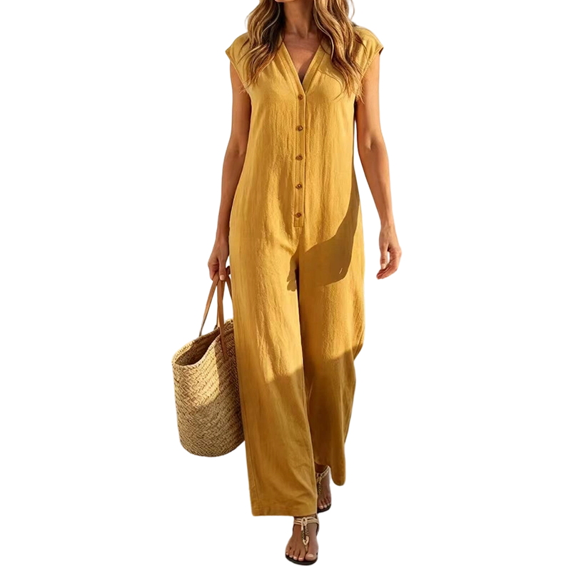 👗☀️Damen Sommer Ärmelloser Jumpsuit mit Knopfleiste – Mühelose Sommer-Eleganz ✨
