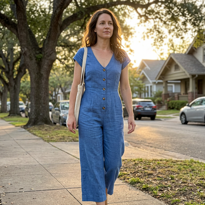 👗☀️Damen Sommer Ärmelloser Jumpsuit mit Knopfleiste – Mühelose Sommer-Eleganz ✨