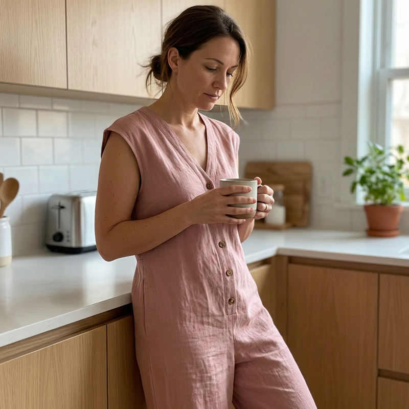👗☀️Damen Sommer Ärmelloser Jumpsuit mit Knopfleiste – Mühelose Sommer-Eleganz ✨