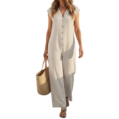👗☀️Damen Sommer Ärmelloser Jumpsuit mit Knopfleiste – Mühelose Sommer-Eleganz ✨