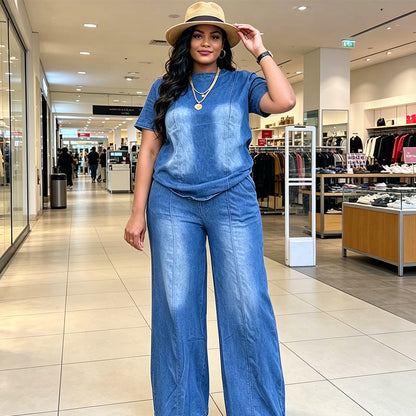 💙Damen Freizeit-Jeans-Set mit Oberteil und Hose – Müheloser Alltags-Sommer-Style☀️