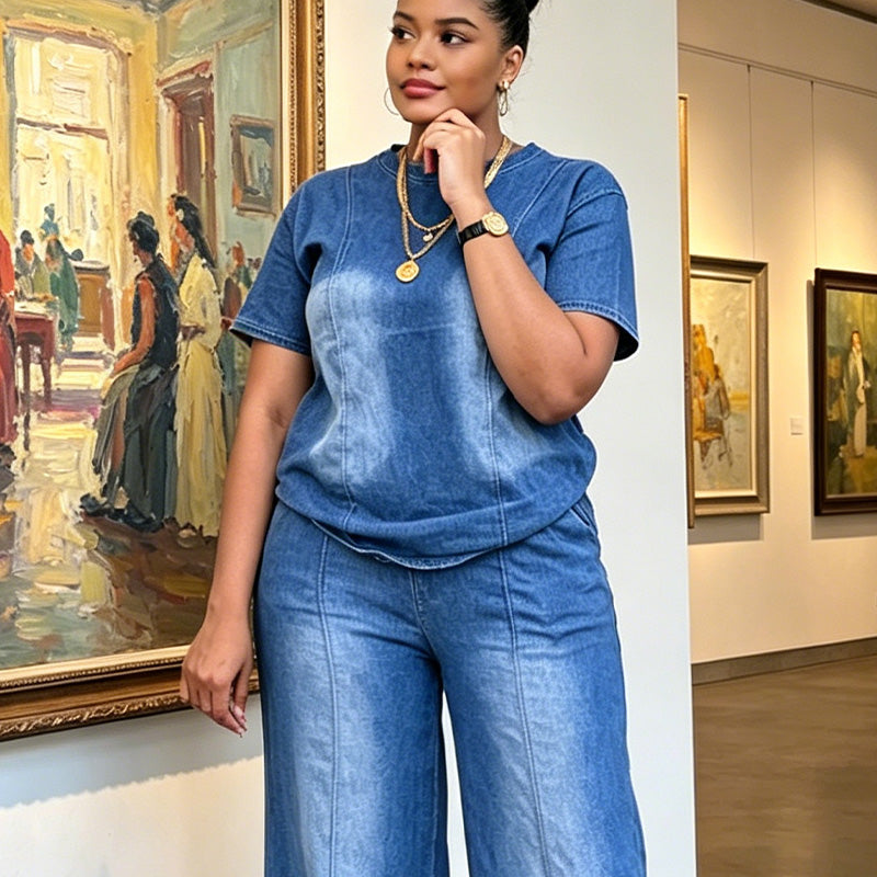 💙Damen Freizeit-Jeans-Set mit Oberteil und Hose – Müheloser Alltags-Sommer-Style☀️