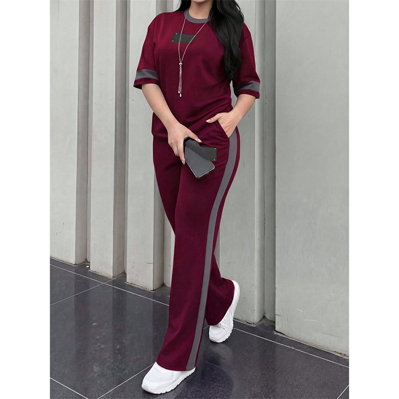 👕✨Women's Casual Two-Piece Lounge Set with Stripe Detail – Effortless Comfort & Sporty Style🔥