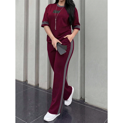👕✨Women's Casual Two-Piece Lounge Set with Stripe Detail – Effortless Comfort & Sporty Style🔥