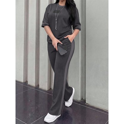 👕✨Women's Casual Two-Piece Lounge Set with Stripe Detail – Effortless Comfort & Sporty Style🔥