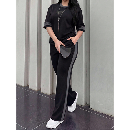 👕✨Women's Casual Two-Piece Lounge Set with Stripe Detail – Effortless Comfort & Sporty Style🔥