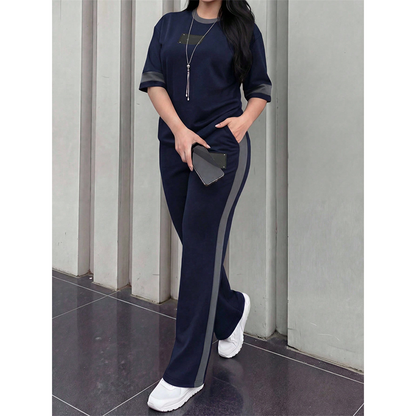 👕✨Women's Casual Two-Piece Lounge Set with Stripe Detail – Effortless Comfort & Sporty Style🔥