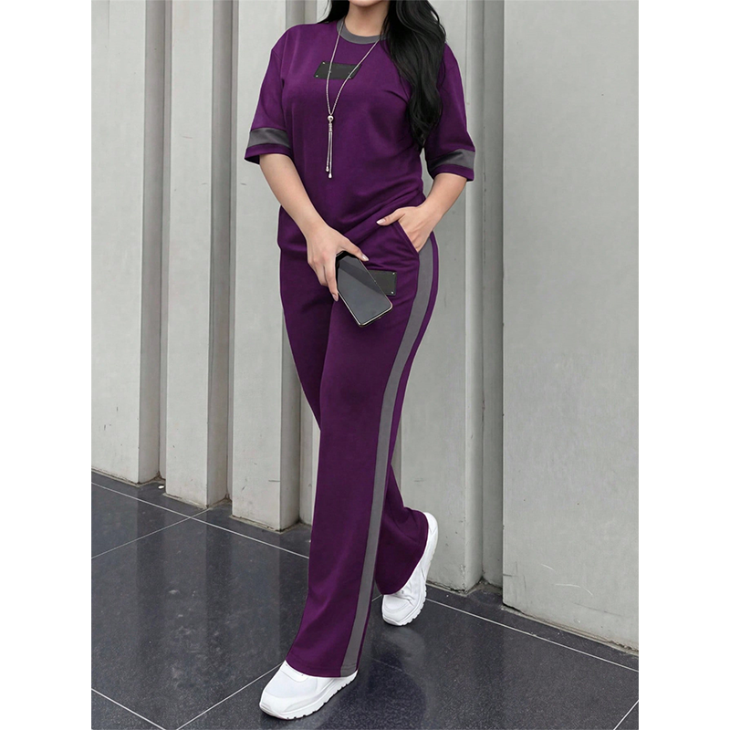 👕✨Women's Casual Two-Piece Lounge Set with Stripe Detail – Effortless Comfort & Sporty Style🔥