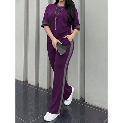 👕✨Women's Casual Two-Piece Lounge Set with Stripe Detail – Effortless Comfort & Sporty Style🔥