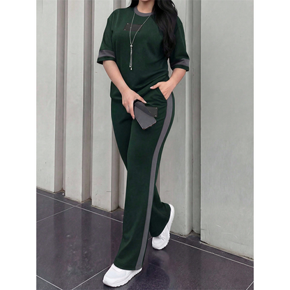 👕✨Women's Casual Two-Piece Lounge Set with Stripe Detail – Effortless Comfort & Sporty Style🔥