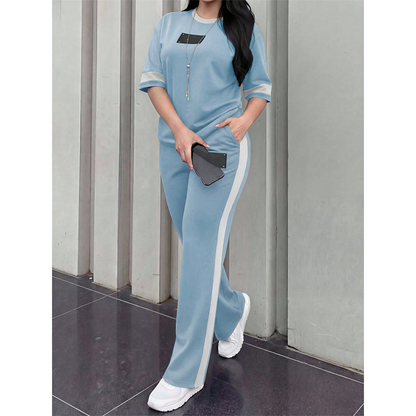 👕✨Women's Casual Two-Piece Lounge Set with Stripe Detail – Effortless Comfort & Sporty Style🔥