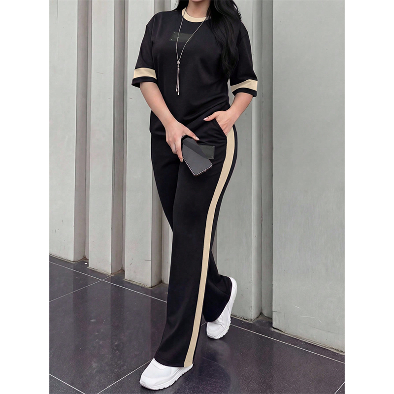 👕✨Women's Casual Two-Piece Lounge Set with Stripe Detail – Effortless Comfort & Sporty Style🔥