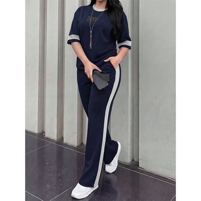 👕✨Women's Casual Two-Piece Lounge Set with Stripe Detail – Effortless Comfort & Sporty Style🔥