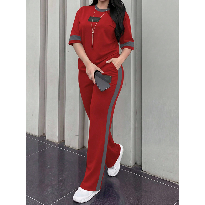 👕✨Women's Casual Two-Piece Lounge Set with Stripe Detail – Effortless Comfort & Sporty Style🔥