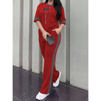 👕✨Women's Casual Two-Piece Lounge Set with Stripe Detail – Effortless Comfort & Sporty Style🔥