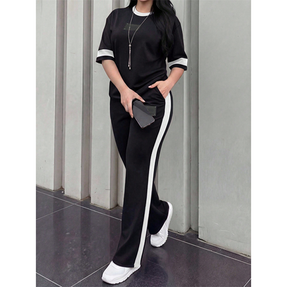 👕✨Women's Casual Two-Piece Lounge Set with Stripe Detail – Effortless Comfort & Sporty Style🔥