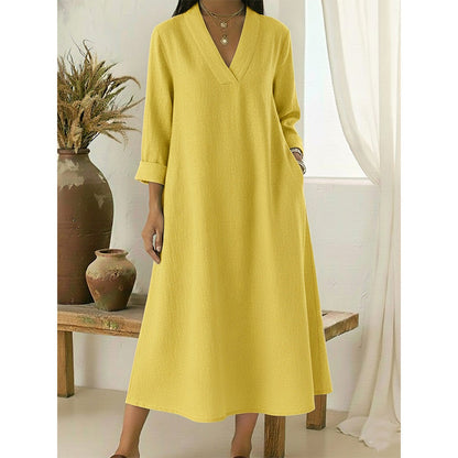 👗☀️Women’s V-Neck Cotton Linen A Line Dress – Effortless Everyday Elegance✨