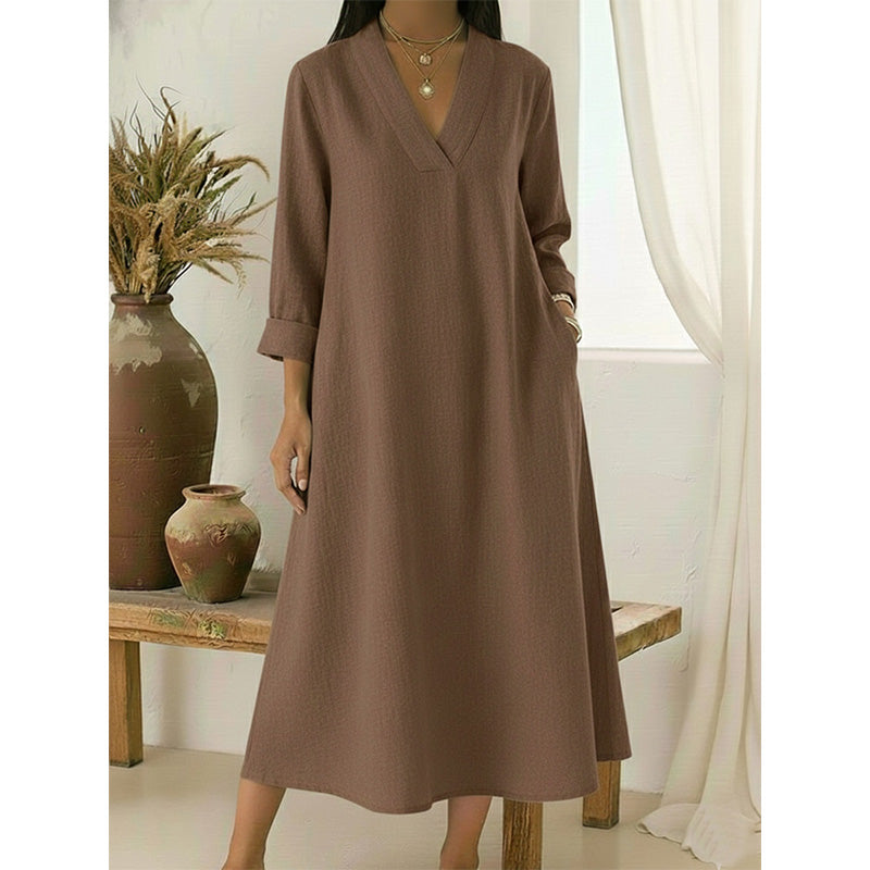 👗☀️Women’s V-Neck Cotton Linen A Line Dress – Effortless Everyday Elegance✨
