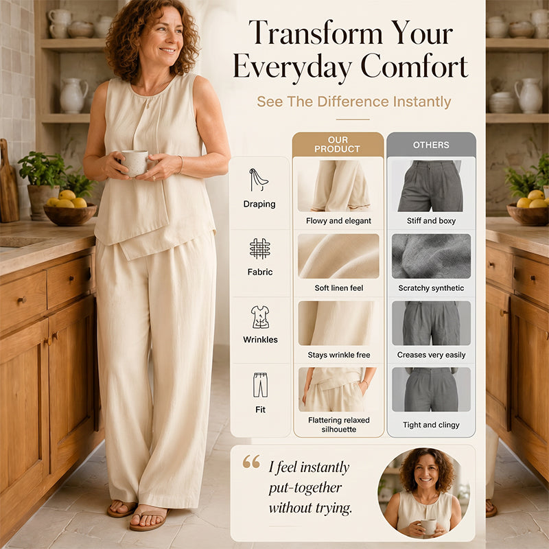 👗✨Damen-Set mit asymmetrischem Top und weit geschnittener Hose – müheloser Chic im Wide-Leg-Style🔥