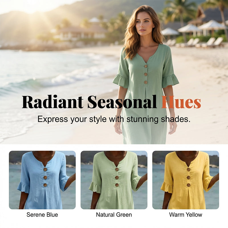 👗☀️Damen Midi-Kleid mit Rüschenärmeln in Unifarben – Alltagstauglicher Sommerkomfort ✨