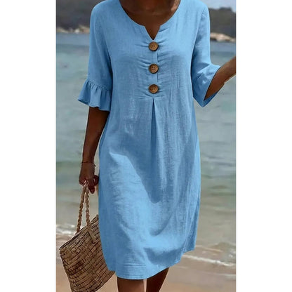 👗☀️Damen Midi-Kleid mit Rüschenärmeln in Unifarben – Alltagstauglicher Sommerkomfort ✨