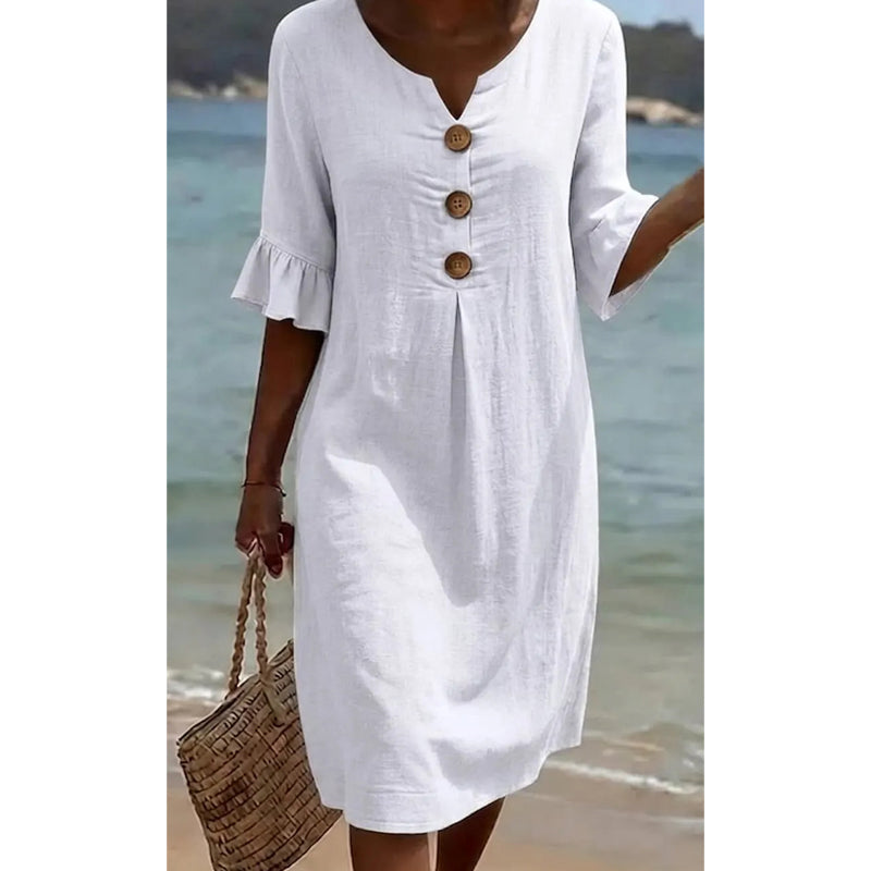 👗☀️Damen Midi-Kleid mit Rüschenärmeln in Unifarben – Alltagstauglicher Sommerkomfort ✨