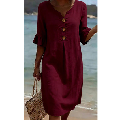 👗☀️Damen Midi-Kleid mit Rüschenärmeln in Unifarben – Alltagstauglicher Sommerkomfort ✨