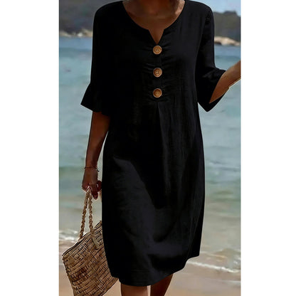 👗☀️Damen Midi-Kleid mit Rüschenärmeln in Unifarben – Alltagstauglicher Sommerkomfort ✨