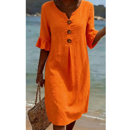 👗☀️Damen Midi-Kleid mit Rüschenärmeln in Unifarben – Alltagstauglicher Sommerkomfort ✨
