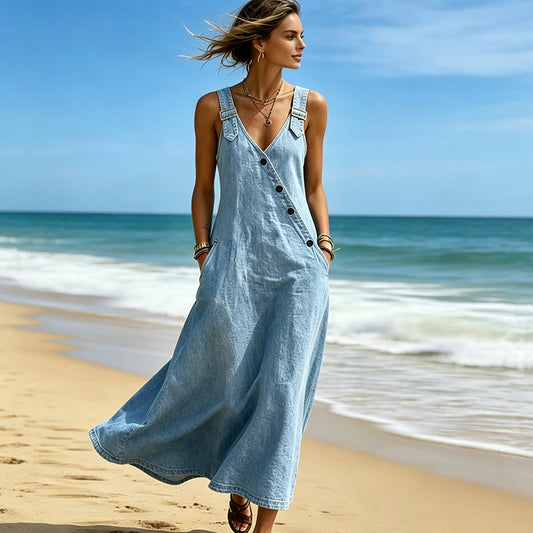 👗✨Women’s Stylish Asymmetrical Button Denim Dress – Effortless Everyday Chic🔥