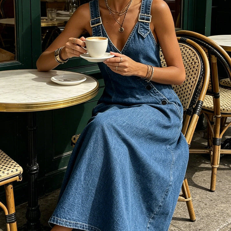 👗✨Stylisches asymmetrisches Jeanskleid für Damen mit Knöpfen – Mühelos schick für jeden Tag🔥