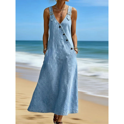 👗✨Stylisches asymmetrisches Jeanskleid für Damen mit Knöpfen – Mühelos schick für jeden Tag🔥