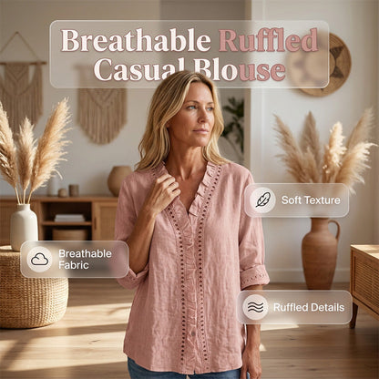 👚✨Damen-Bluse mit V-Ausschnitt und Rüschen – Mühelos Femininer Alltagsstil🌸