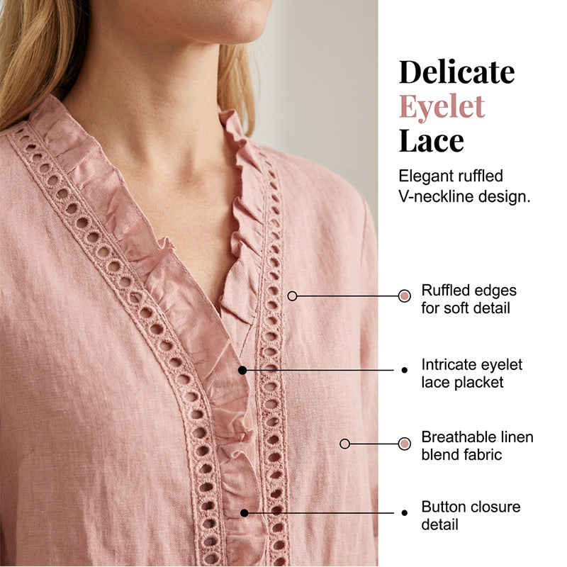 👚✨Damen-Bluse mit V-Ausschnitt und Rüschen – Mühelos Femininer Alltagsstil🌸