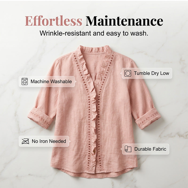 👚✨Damen-Bluse mit V-Ausschnitt und Rüschen – Mühelos Femininer Alltagsstil🌸