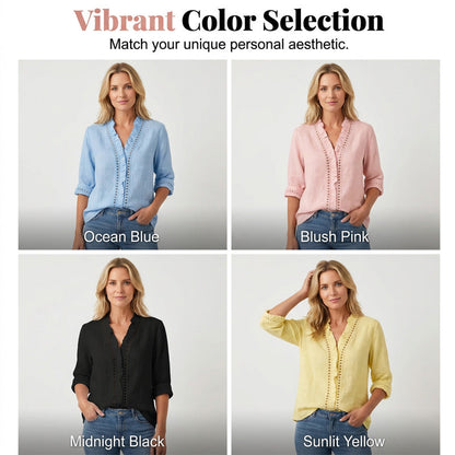 👚✨Damen-Bluse mit V-Ausschnitt und Rüschen – Mühelos Femininer Alltagsstil🌸