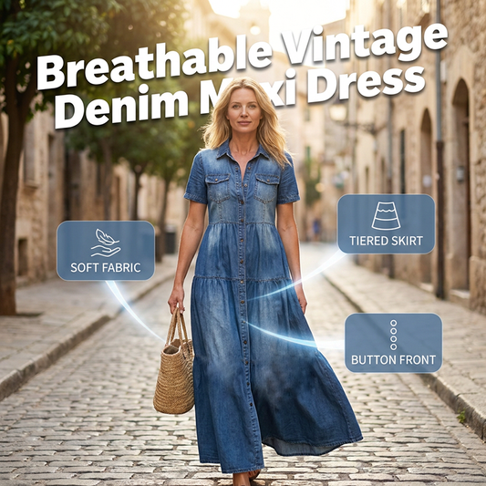 👗✨Women's Vintage Denim Maxi Dress – Effortless Everyday Chic🔥