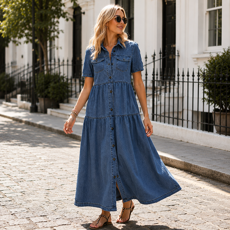 👗✨Women's Vintage Denim Maxi Dress – Effortless Everyday Chic🔥