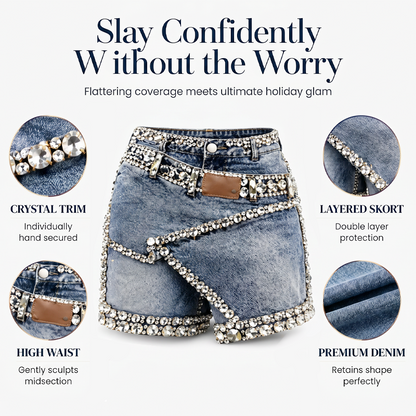 👖💎Damen Rhinestone Denim Layered Skort – Glitzernder Stil trifft auf Alltagskomfort ✨