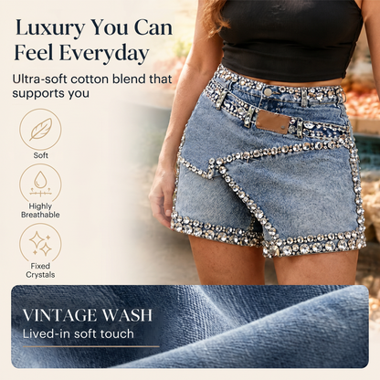 👖💎Damen Rhinestone Denim Layered Skort – Glitzernder Stil trifft auf Alltagskomfort ✨