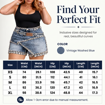 👖💎Damen Rhinestone Denim Layered Skort – Glitzernder Stil trifft auf Alltagskomfort ✨